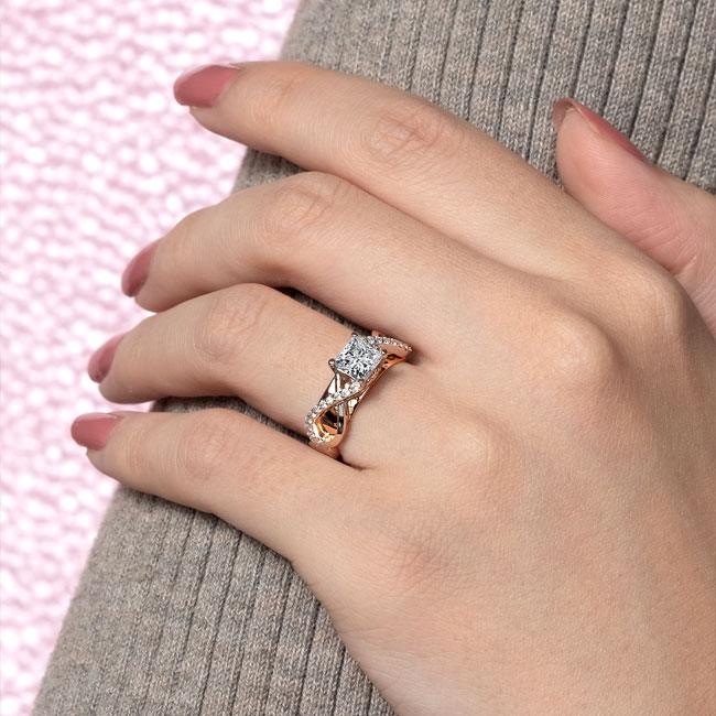 White Rose Gold Moissanite Cathedral Engagement Ring Image 4