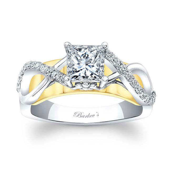  White Yellow Gold Cathedral Engagement Ring Image 1