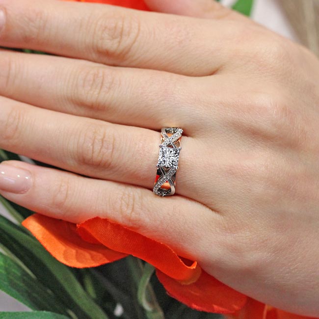 White Rose Gold Moissanite Cathedral Engagement Ring Image 5