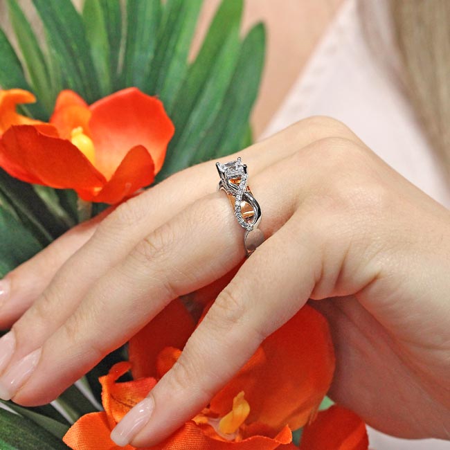 White Rose Gold Moissanite Cathedral Engagement Ring Image 6