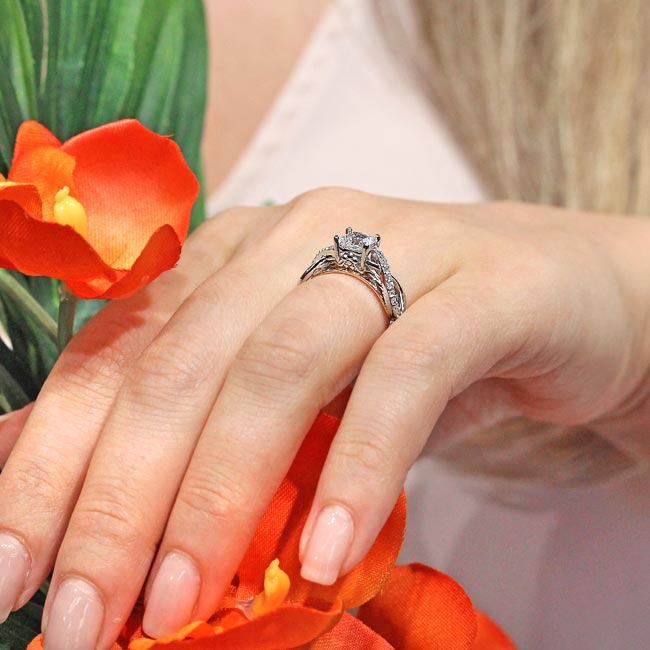 White Rose Gold Lab Grown Diamond Cathedral Engagement Ring Image 7