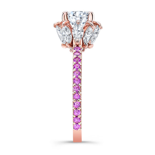 Rose Gold 2 Carat Diamond Pink Sapphire Accent Ring Image 3