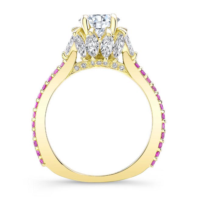  Yellow Gold 2 Carat Diamond Pink Sapphire Accent Ring Image 2