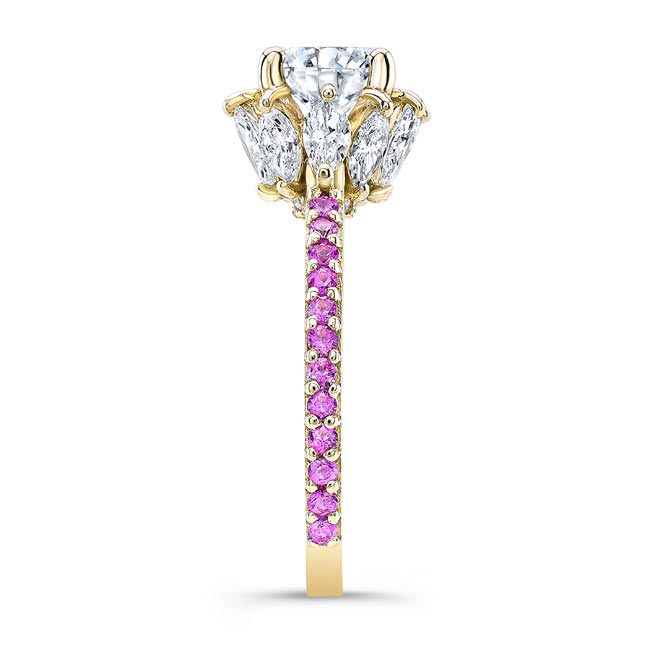  Yellow Gold 2 Carat Diamond Pink Sapphire Accent Ring Image 3