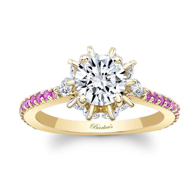  Yellow Gold 2 Carat Diamond Pink Sapphire Accent Ring Image 1