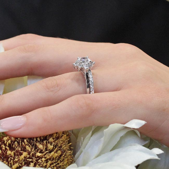 White Gold Round Halo Lab Grown Diamond Bridal Set Image 7