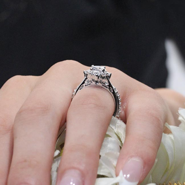 Platinum Round Halo Lab Grown Diamond Bridal Set Image 8
