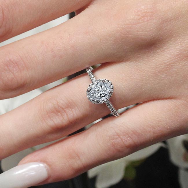 Platinum 2 Carat Oval Lab Diamond Halo Engagement Ring Image 4
