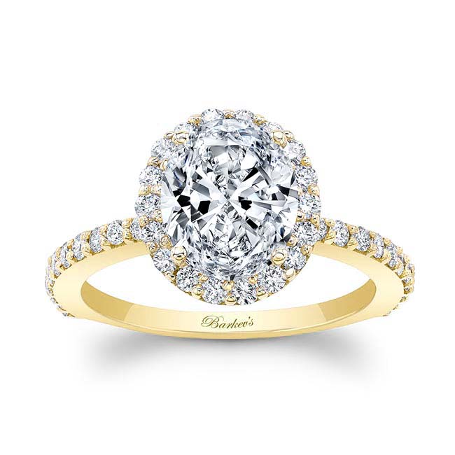 Yellow Gold 2 Carat Oval Lab Diamond Halo Engagement Ring