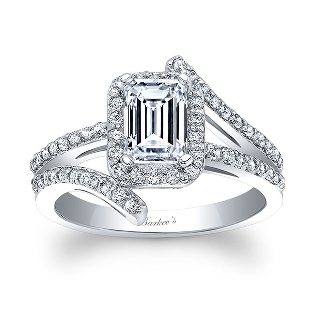  Emerald Cut Moissanite Halo Engagement Ring Image 4
