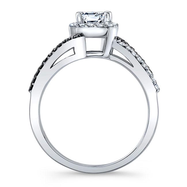 White Gold Emerald Cut Black Diamond Accent Halo Engagement Ring Image 2