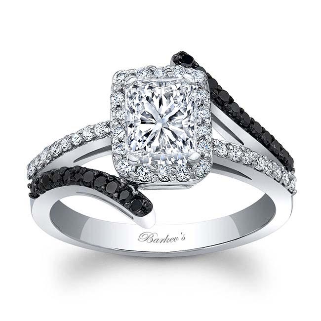 Radiant Cut Black Diamond Accent Halo Engagement Ring