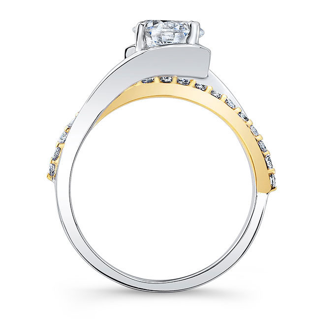  White Yellow Gold Simple Unique Moissanite Engagement Ring Image 2