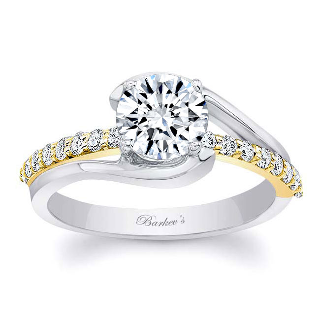  White Yellow Gold Simple Unique Moissanite Engagement Ring Image 1