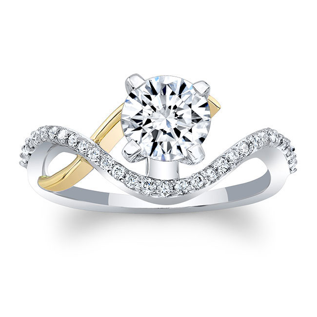  White Yellow Gold Curved Moissanite Wedding Ring Image 1