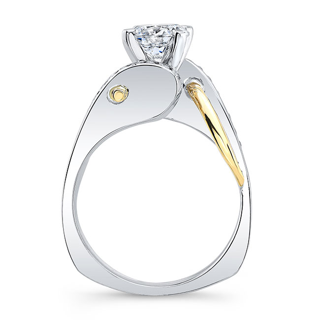 White Yellow Gold Curved Trim Engagement Ring Image 2
