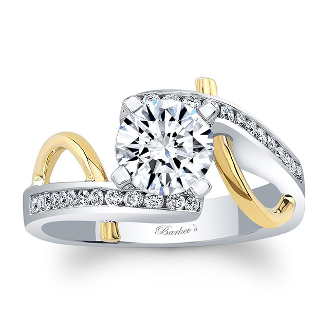 White Yellow Gold Curved Trim Lab Grown Diamond Engagement Ring