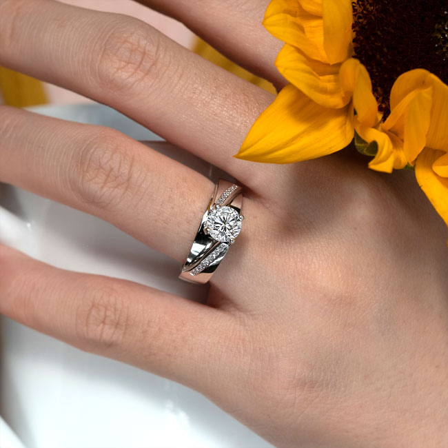 Platinum Split Shank Pave Moissanite Engagement Ring Image 4