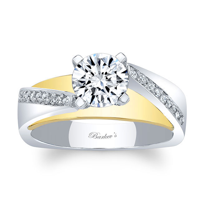  White Yellow Gold Split Shank Pave Moissanite Engagement Ring Image 1