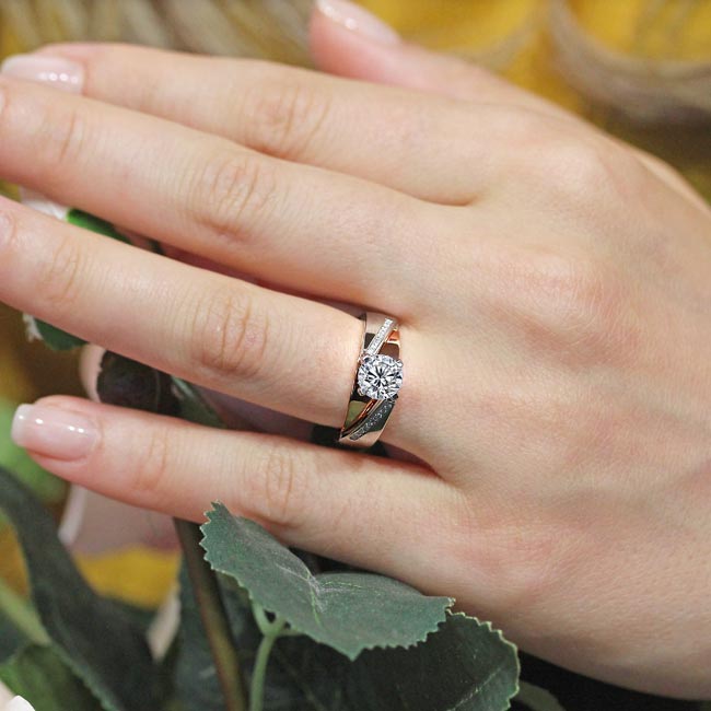 White Rose Gold Split Shank Pave Moissanite Engagement Ring Image 5