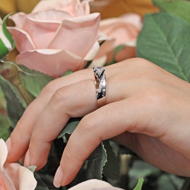 White Rose Gold Split Shank Pave Moissanite Engagement Ring Image 6