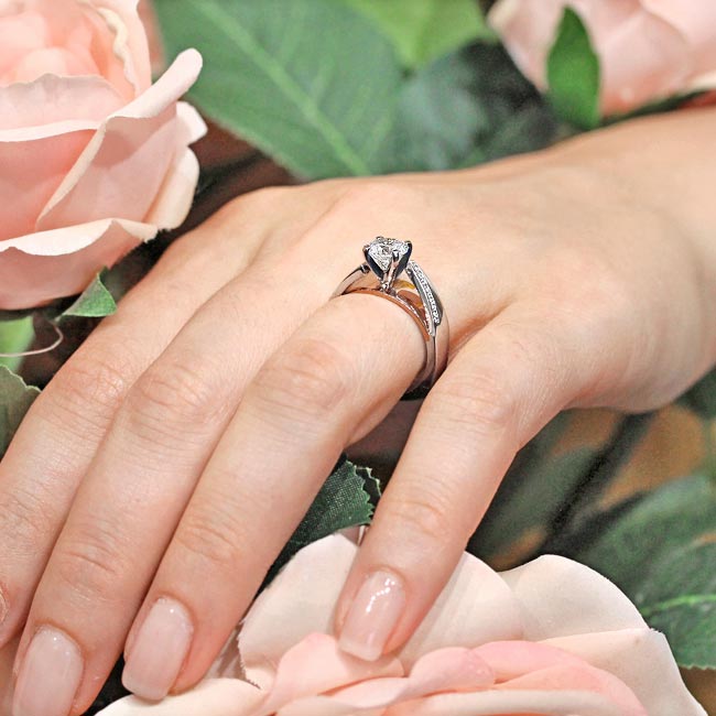 White Rose Gold Split Shank Pave Moissanite Engagement Ring Image 7