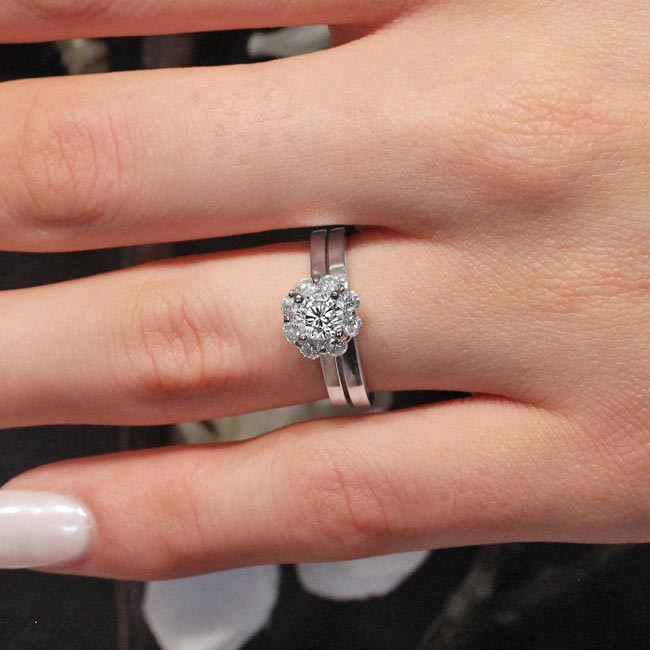 Platinum Halo Solitaire Lab Grown Diamond Wedding Ring Set Image 4