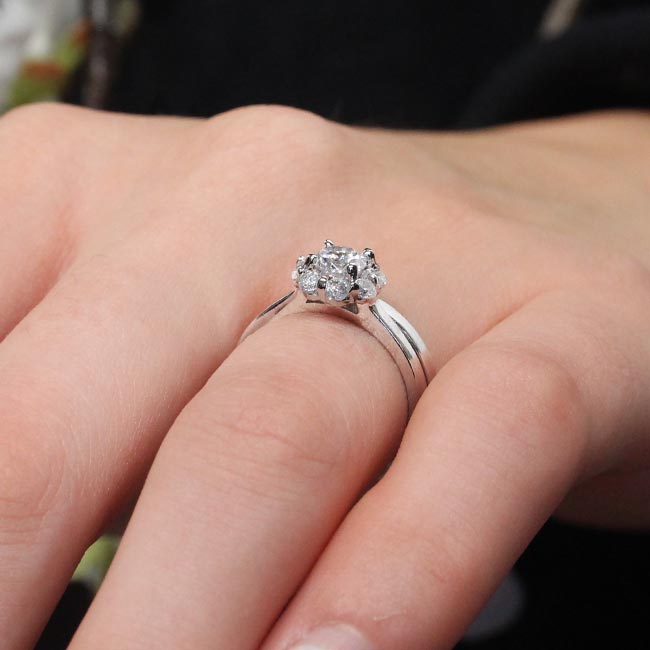 White Gold Halo Solitaire Lab Grown Diamond Wedding Ring Set Image 6