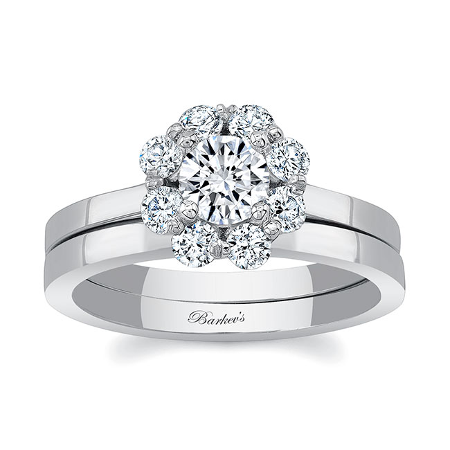  White Gold Halo Solitaire Moissanite Wedding Ring Set Image 1