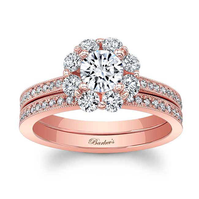  Rose Gold Halo Diamond Ring Set Image 1