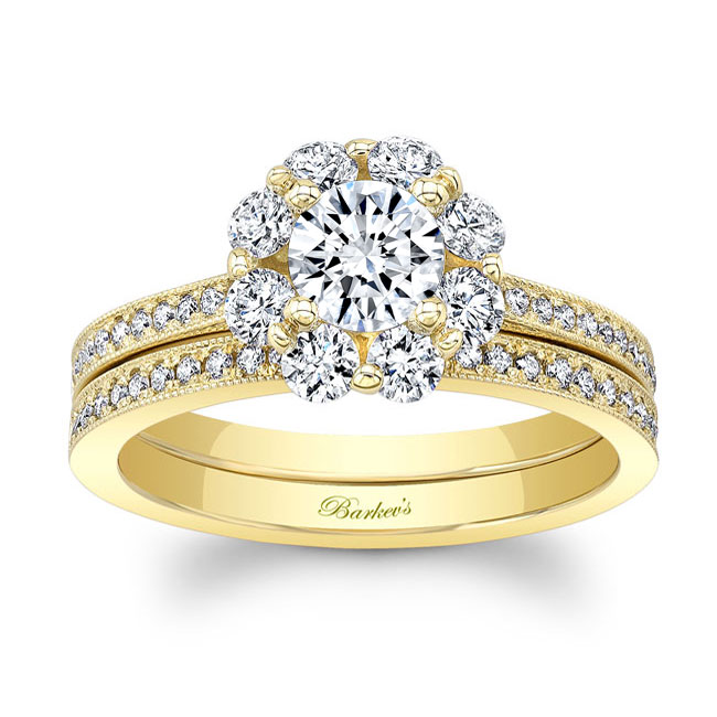  Yellow Gold Halo Diamond Ring Set Image 1