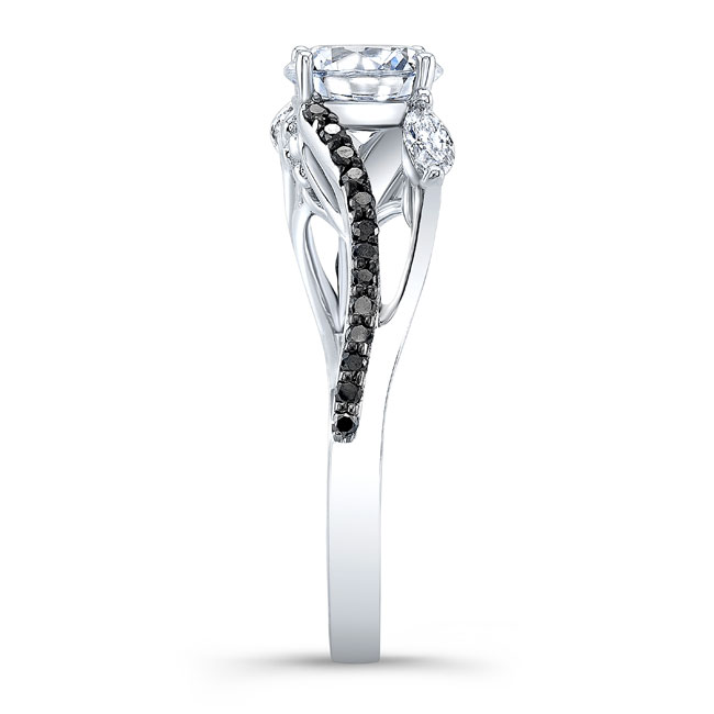 Platinum Curved Split Shank Black Diamond Accent Ring Image 3
