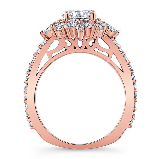  Rose Gold Marquise Halo Moissanite Engagement Ring Image 2