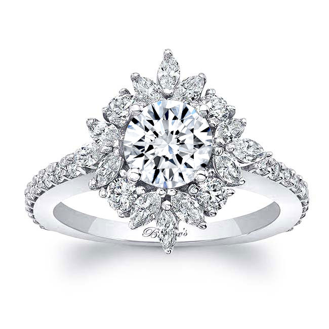 White Gold Marquise Halo Moissanite Engagement Ring Image 1