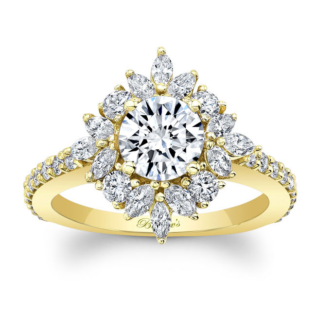  Yellow Gold Marquise Halo Moissanite Engagement Ring Image 1