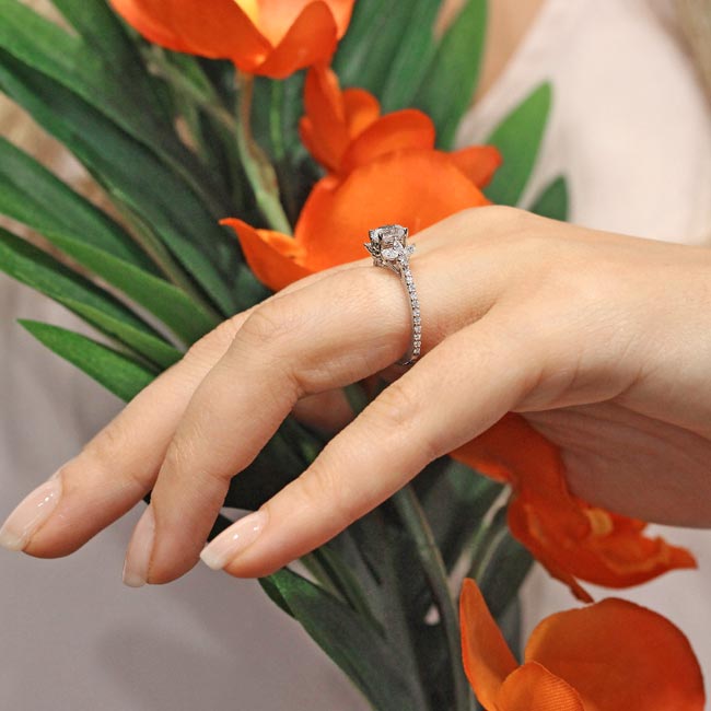  White Gold Lab Grown Diamond Leaf Engagement Ring Image 6