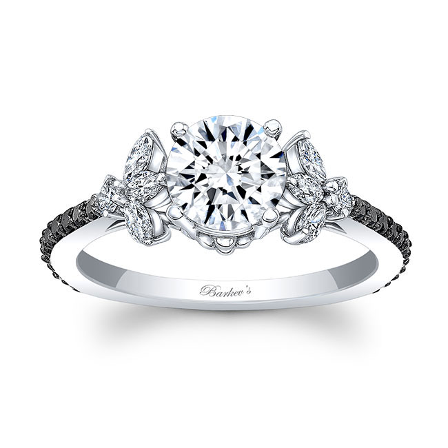 Black Diamond Accent Leaf Engagement Ring