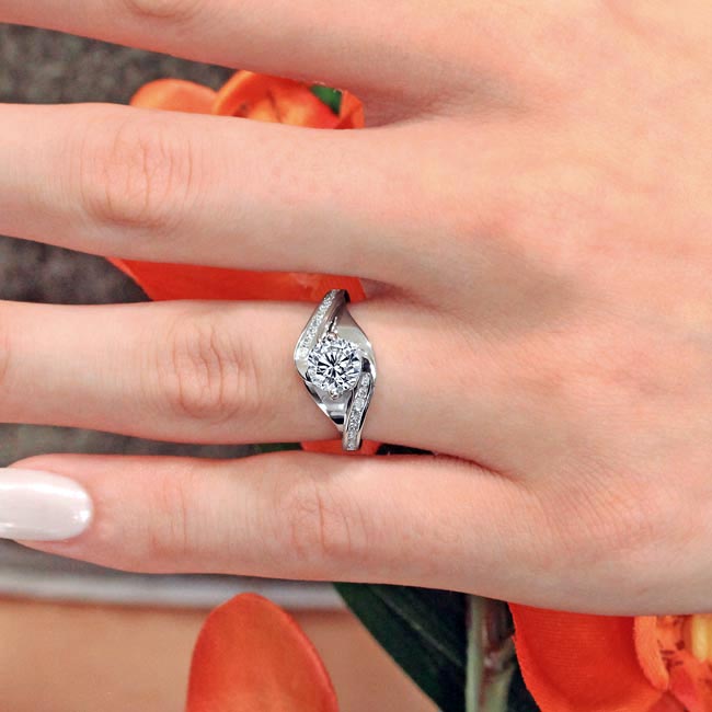 White Gold Split Shank Cathedral Lab Diamond Engagement Ring Image 4