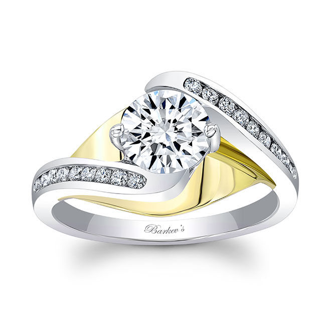  White Yellow Gold Split Shank Cathedral Moissanite Engagement Ring Image 1