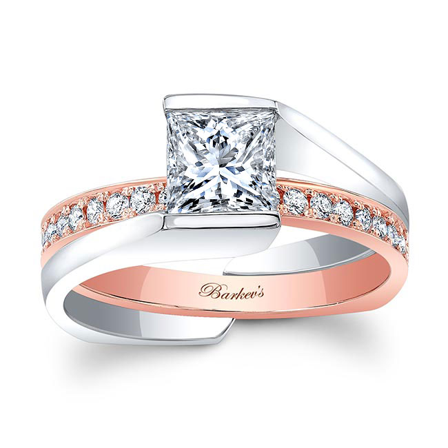  White Rose Gold Interlocking Princess Cut Ring Set Image 1