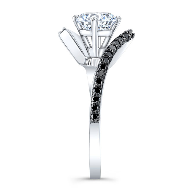 Platinum Modern Bypass Black Diamond Accent Moissanite Ring Image 3