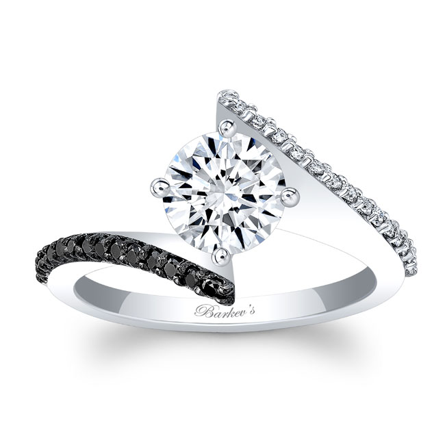 Platinum Modern Bypass Black Diamond Accent Moissanite Ring Image 1