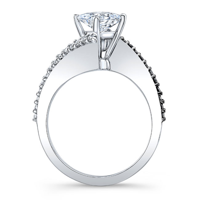 Platinum Black Diamond Accent Princess Cut Moissanite Bypass Ring Image 2