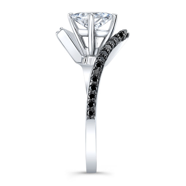 Platinum Black Diamond Accent Princess Cut Bypass Ring Image 3