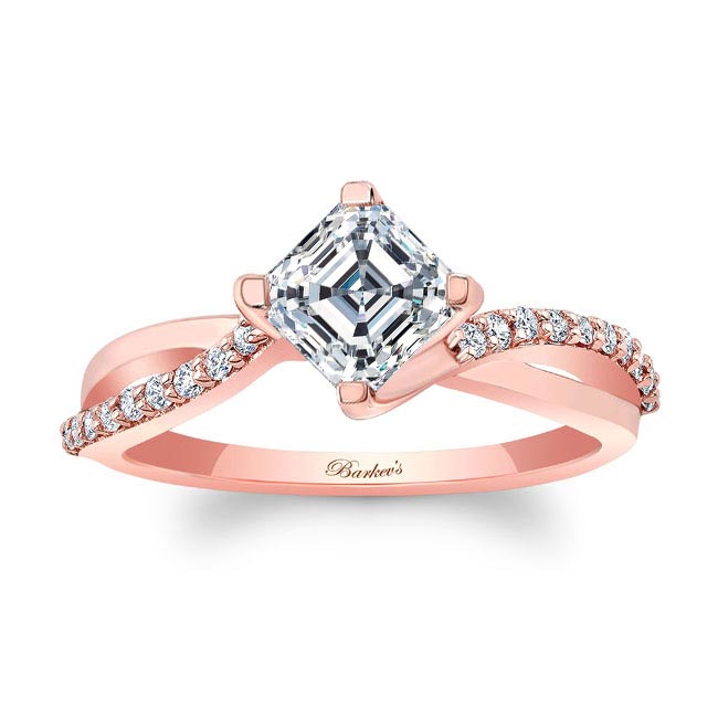  Rose Gold Asscher Cut Moissanite Twist Engagement Ring Image 1