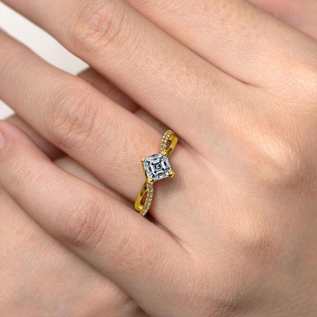 Yellow Gold Asscher Cut Moissanite Twist Engagement Ring Image 4