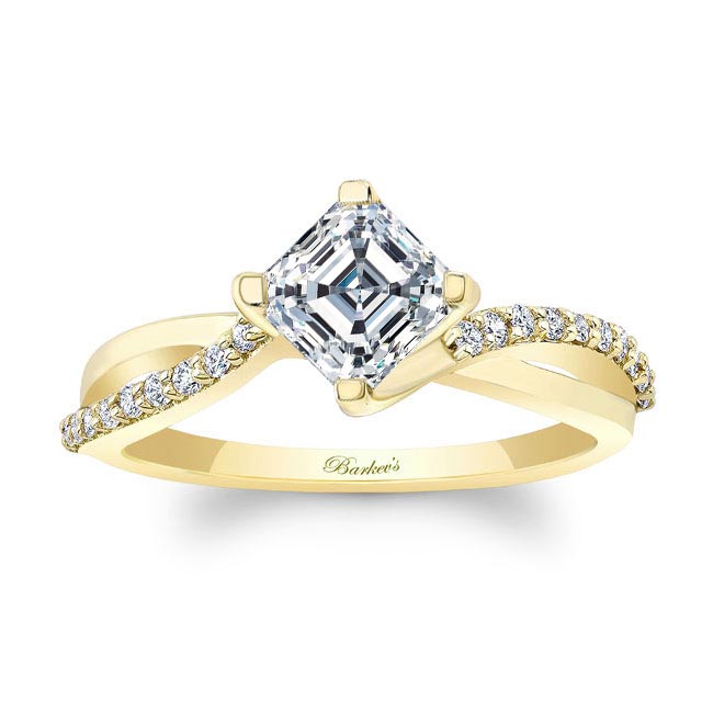  Yellow Gold Asscher Cut Moissanite Twist Engagement Ring Image 1