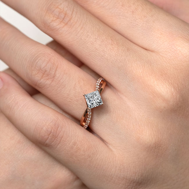 Rose Gold Princess Cut Lab Grown Diamond Twist Engagement Ring Image 4