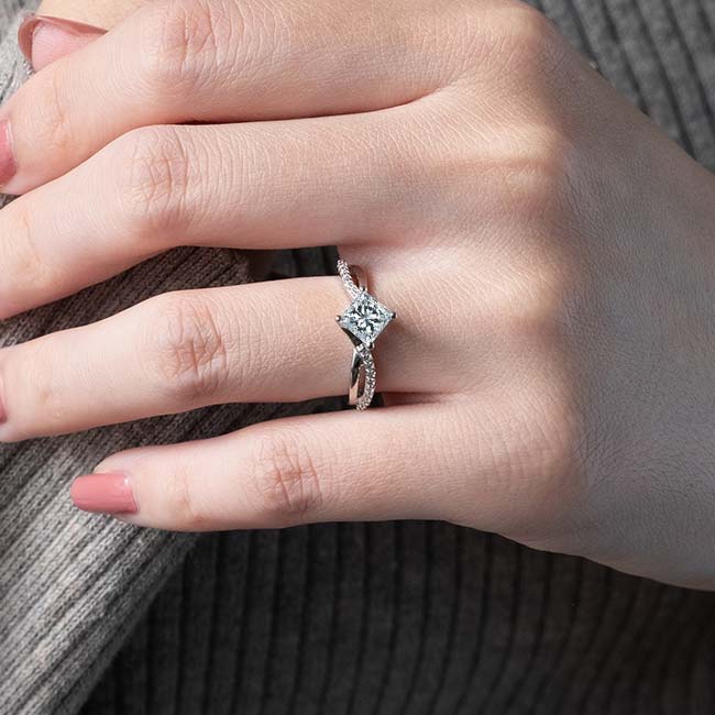 Platinum Princess Cut Moissanite Twist Engagement Ring Image 9