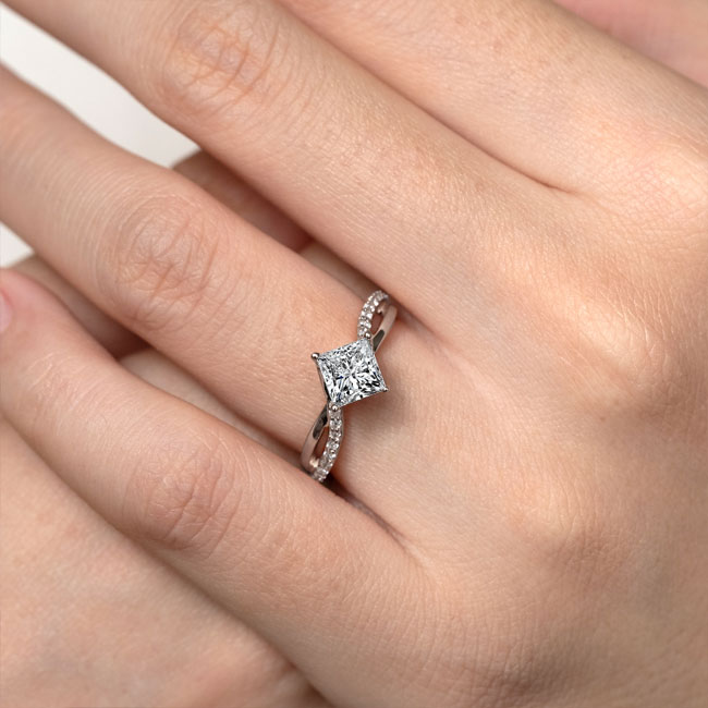  White Gold Princess Cut Moissanite Twist Engagement Ring Image 5